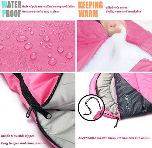 tuphen- Sleeping Bags for Adults Kids Boys Girls Backpacking Hiking Camping Microfiber Liner, Cold Warm Weather 4 Seasons Indoor Outdoor Use, Lightweight & Waterproof
