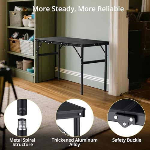 Anbte 3ft Tri-fold Camping Table, 3 Adjustable Height Max 29.5", 35" x 16"
