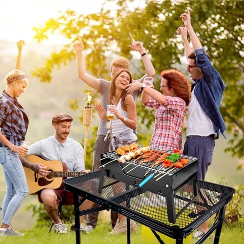 BRIAN & DANY Camping Table Folding Grill Table, Small Foldable Table Height Adjustable, Portable Metal Picnic Table for Outdoor, Black, 2x1.3FT