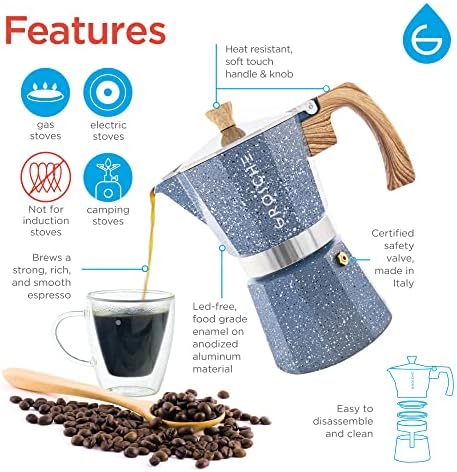 GROSCHE Milano Stovetop Espresso Maker Moka Pot 9espresso Cup 15.2oz Indigo