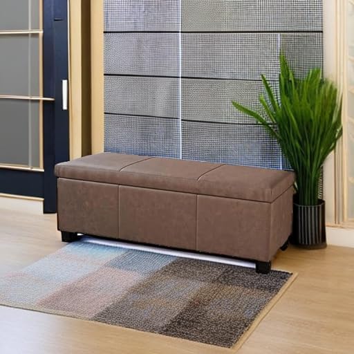 BELLEZE Storage Faux Leather Ottoman, 47 Inch Bench Bedroom Bench with Safety Close Hinge, Extra Long Ottoman with Storage for Living Room, Entryway, Foot Rest, Support 300lbs - Rustic Brown