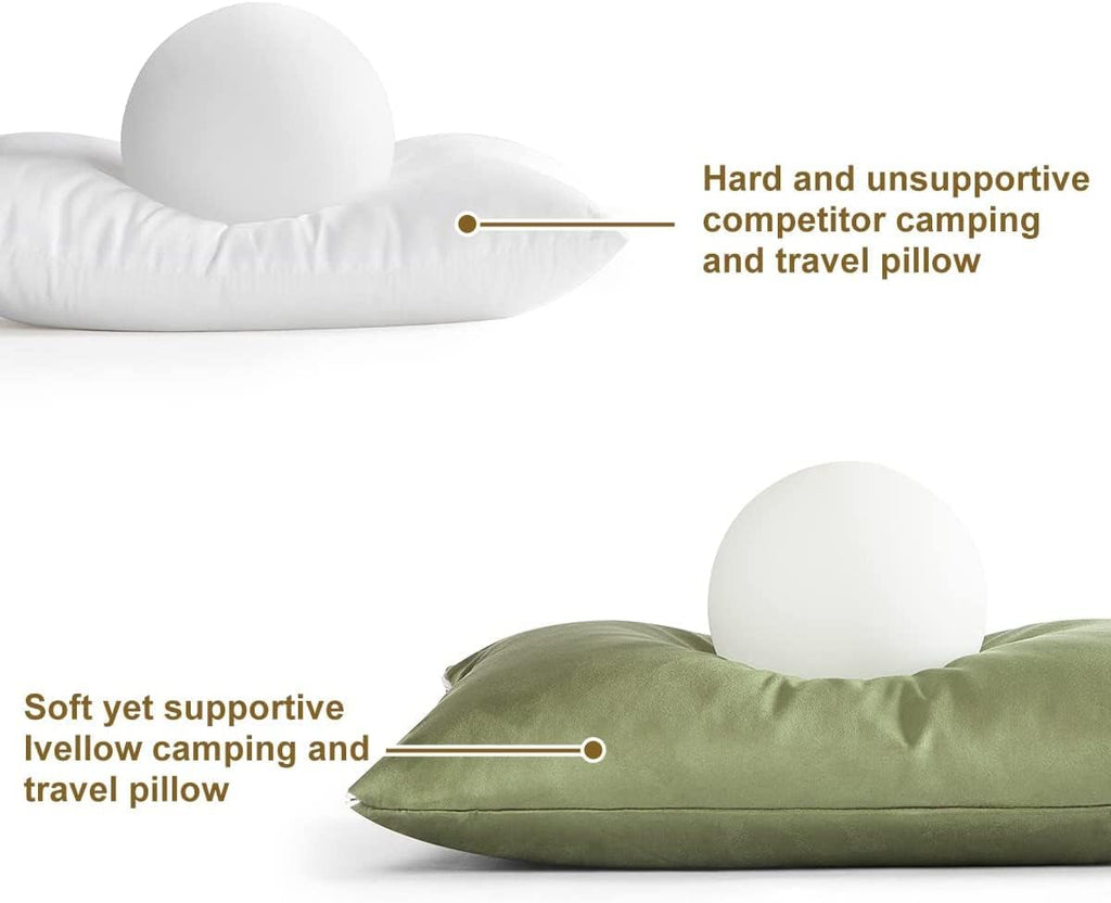 Ivellow Memory Foam Travel Pillow Compressible Camping Pillow for Sleeping Shredded Memory Foam Pillow Compact Firm Supportive Travel Pillow for Adults Kids Outdoor Hiking Essential Gear Green-S