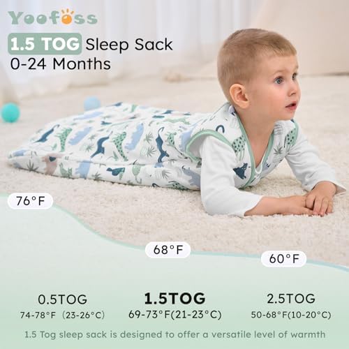 Yoofoss Baby Sleep Sack 12-18 Month 1.5TOG 100% Organic Cotton 2-Way Zipper