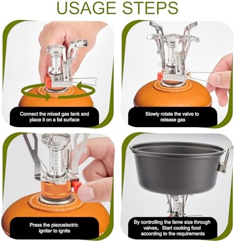 THTYBROS Portable Camping Stove with Piezo Ignition | 3000W Windproof Backpacking Stove | Compact Gas Burner for Butane/Propane Mix | Stable Support for 1-3 Person Outdoor Cooking