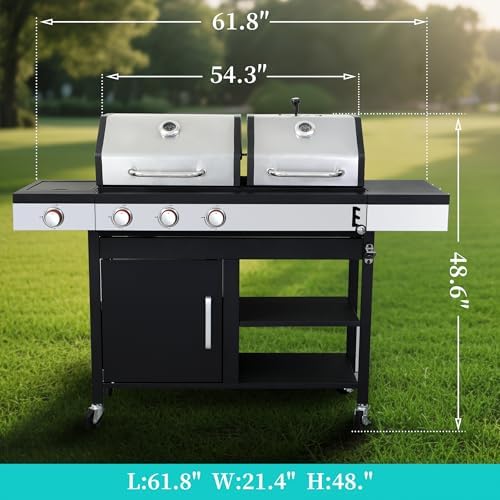 Propane Gas & Charcoal 3-Burner Combo Grill w/Side Burner
