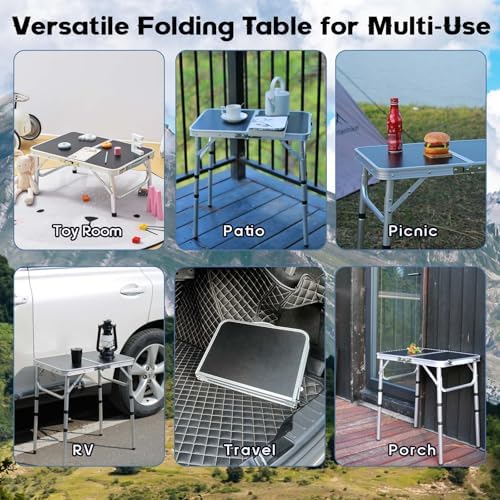 YihuiKo Small Folding Table, 24"x 16" Adjustable Height Portable Camp Table