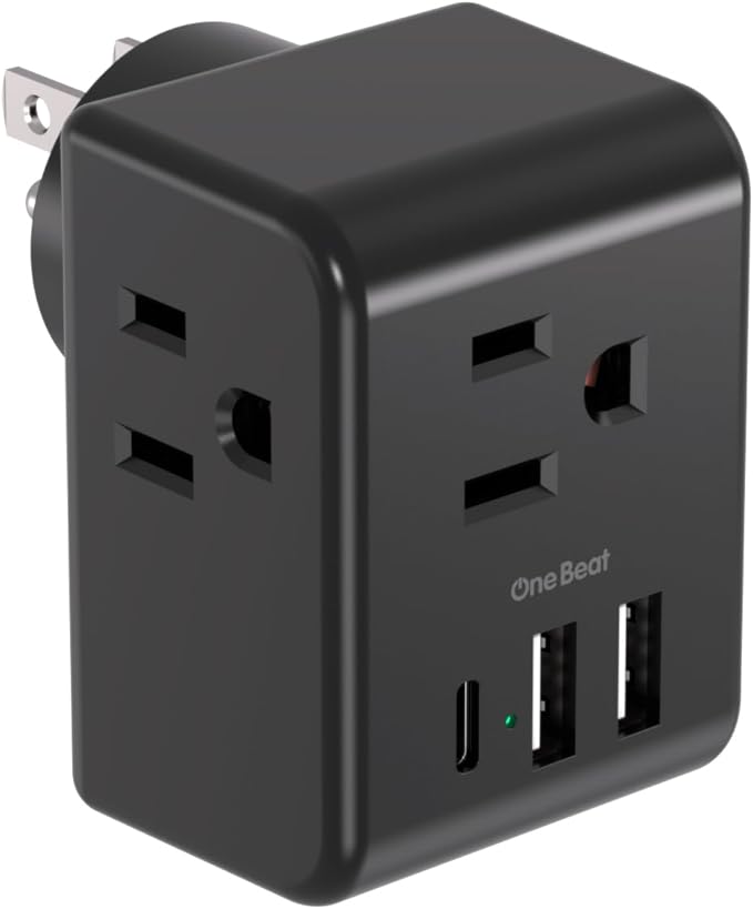 Multi Plug Outlet Extender, Power Strip Non Surge Protector Electric Outlet Splitter with 3 USB Wall Charger (1 USB C), Multiple Outlet Expander for Cruise, Dorm, Travel, Home, Black