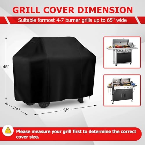 iCOVER Grill Cover, 65 inch BBQ Grill Cover for Outdoor Grill, Anti-UV & Fade Resistant Gas Grill Cover, Waterproof Barbecue Grill Covers for Weber, Char-Broil, Nexgrill and More, Black