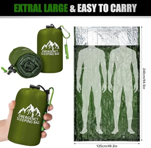 Oudain 6 Pcs XL Emergency Sleeping Bag Waterproof Bivy Sack Whistle