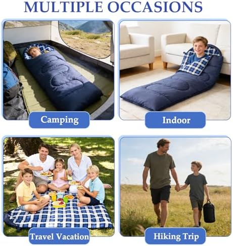 Uniqwamer Kids Sleeping Bag for Girls Boys - 4 Seasons Cold & Warm Weather Flannel Camping Sleeping Bags, Lightweight & Waterproof 45°F Sleeping Bag for Camping Hiking Outdoor Travel