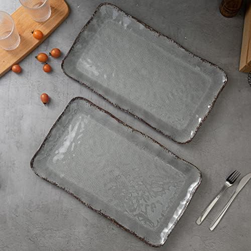 LEHAHA Melamine Crackled Rustic Serving Platter Set of 2, Rectangular Trays