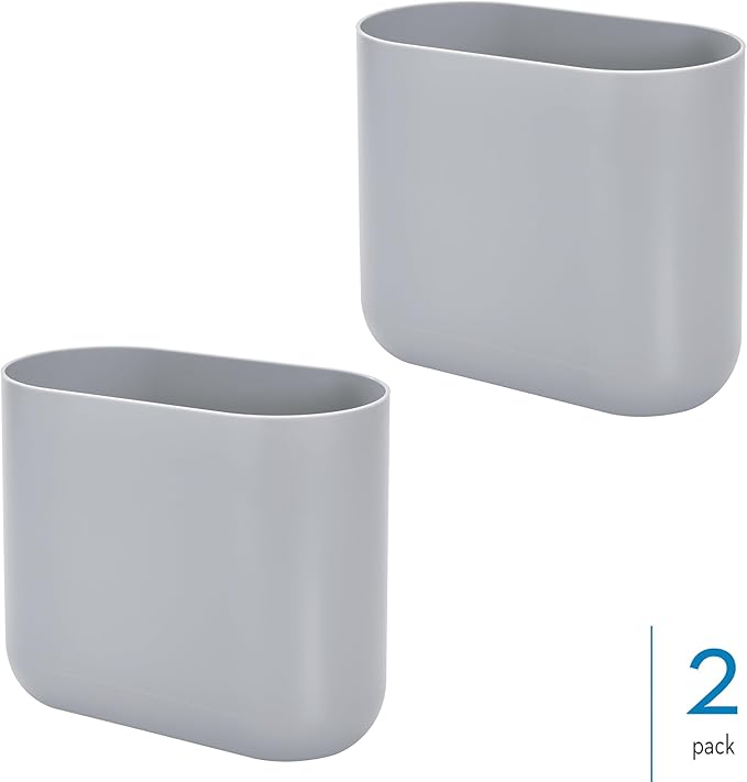 iDesign Small Oval Plastic Trash Ideal for Bathroom, Bedroom, or Office-Set of 2-Gray Waste Can