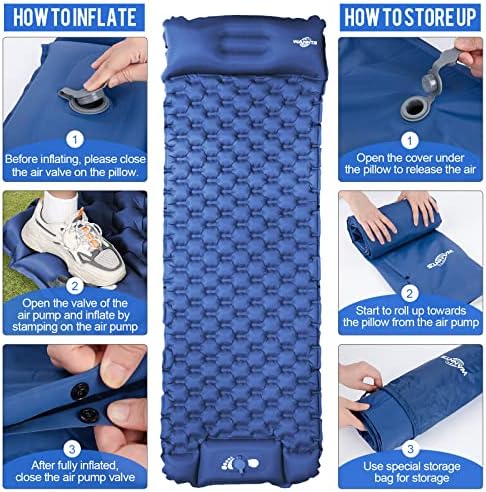 WANNTS Ultralight Sleeping Pad with Pillow & Built-in Pump for Camping