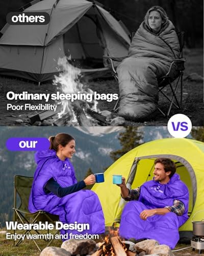 Sportneer Wearable Sleeping Bag for Adults & Kids – Walkable with Arm Zippers, Warm Weather & Cold Waterproof, Compact for Camping, Stadiums, Travel, Backpacking & Car Use