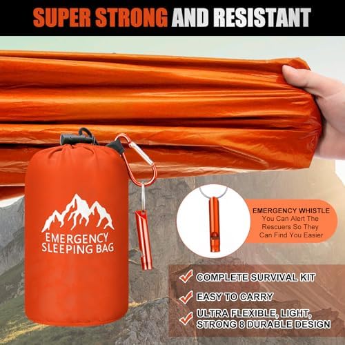 Oudain 6 Pcs XL Emergency Sleeping Bag Waterproof Bivy Sack Whistle