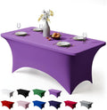 Trlyc 1 Pack 4FT Spandex Table Cloth - 48 x 30 Inch Rectangular Stretch Tablecloth, Wrinkle Resistant Scretch Table Cover for Wedding, Party, Banquet, Picnic, Outdoor Decoration (1Pcs,Purple)