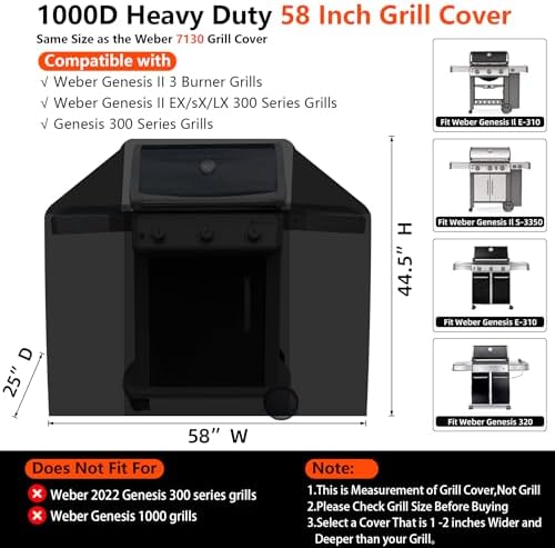 [Upgraded 1000D Heavy Duty Fabric] 58 inch Grill Cover for Outdoor Grill