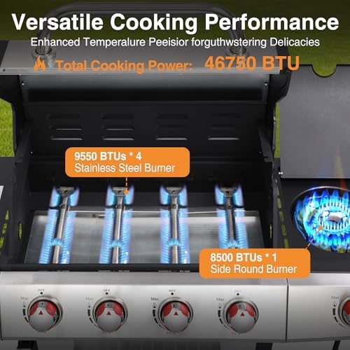 4-Burner Gas & Charcoal Combo Grill with Side Burner