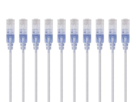 Monoprice Cat6A 25ft 10-Color 10-Pk Patch Cable UTP 30AWG 10G Pure Bare Copper Snagless RJ45 SlimRun Series Ethernet Cable