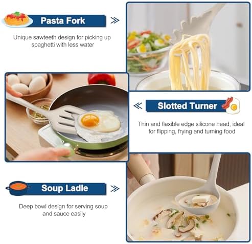TeamFar Silicone Cooking Utensil Set of 7, Kitchen Cooking Utensil Set