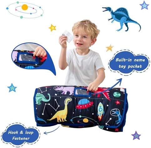 Lasoftan Toddler Nap Mat with Pillow and Blanket, Extra Large Rolled Napping Mats,Slumber Bags for Boys Girls,Kids Sleeping Bag for Daycare, Preschool Travel Camping