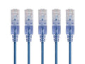 Monoprice SlimRun Cat6A Ethernet Patch Cable - Network Internet Cord - RJ45, Stranded, UTP, Pure Bare Copper Wire, 30AWG, 0.5 Feet, Blue, 5-Pack