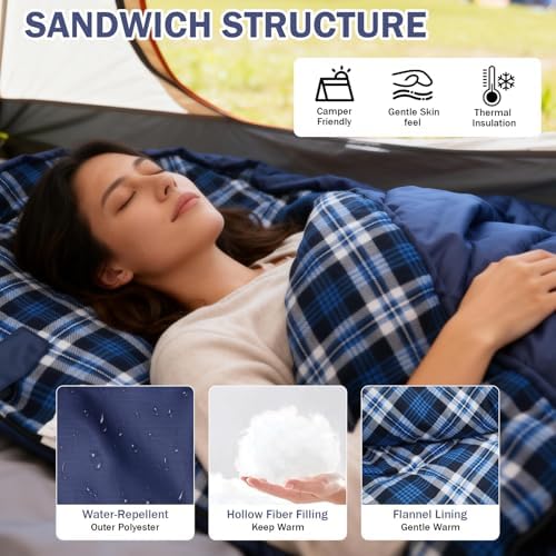 100% Cotton Flannel XXL 3-4 Season Sleeping Bags for Adults