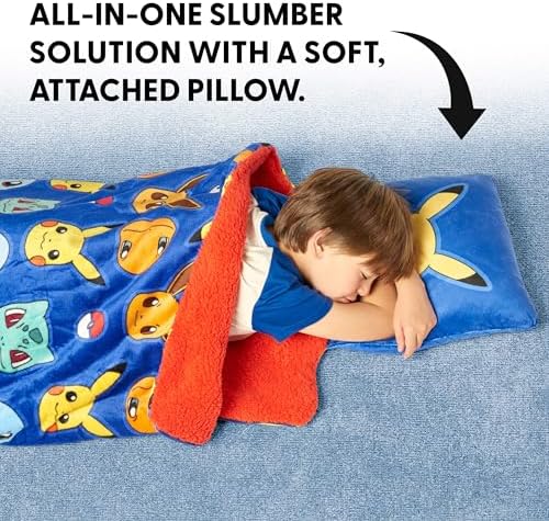 Silk Touch Sherpa Slumber Bag for Boys and Girls, Sleeping Bag with Zipper, Sleepover Set, 27 x 56 inches