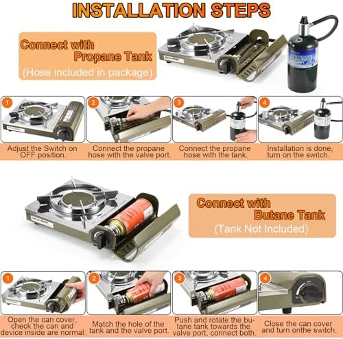 Dual Fuel Camp Stove, 8000 BTU Infrared Butane & Propane Portable Gas Stove, Windproof Single Burner with Carrying Case | Storage Bag | Hose Adapter, Outdoor Camping Essentials