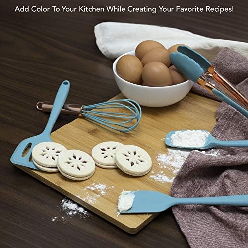 COOK WITH COLOR Silicone Cooking Utensils, Kitchen Utensil Set, Easy to Clean Silicone Kitchen Utensils, Cooking Utensils for Nonstick Cookware, Kitchen Gadgets Set, Mini, Aqua