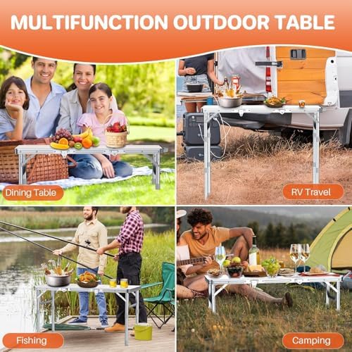 FUNYKICH 3ft Folding Camping Table, 3 Height Adjustable Max 27.5'', White