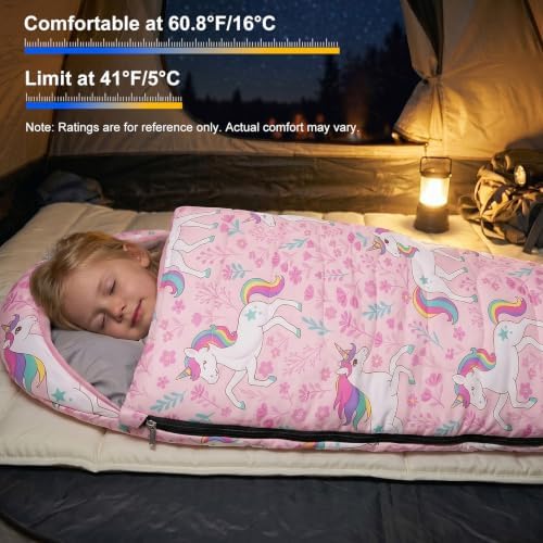 Basumee Toddler Kids Camping Sleeping Bag Warm & Cool Weather 3 Season