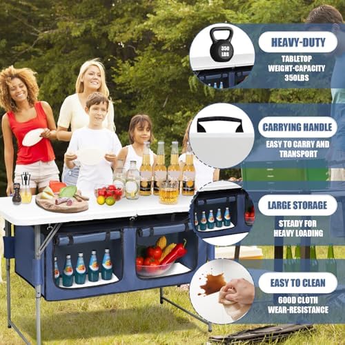 Camp Field 4ft Foldable Camping Table with Storage, Adjustable Height