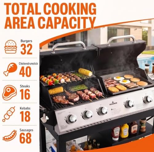 5 Burners Dual Zone Propane Gas Grill & Griddle Combo