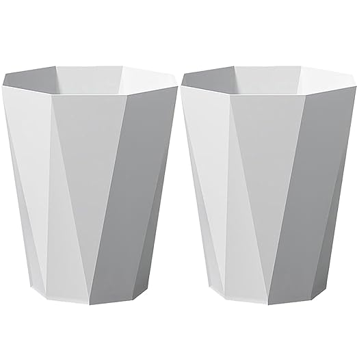 Trash Can Plastic Waste Basket 2.6 Gallon Garbage Can for Bathroom Office Bedroom Kitchen, 2 Pack White