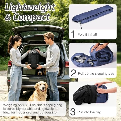 Uniqwamer Sleeping Bag for Adults Kids - 4 Seasons Cold & Warm Weather Flannel Camping Sleeping Bags, Lightweight & Waterproof 45°F Sleeping Bag for Camping Hiking Outdoor Travel