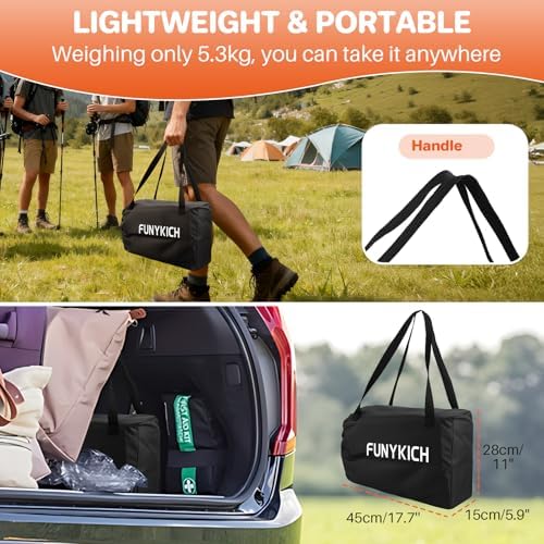 FUNYKICH Folding Camping Square Table, 2 Height Adjustable 17.3'' & 27.6''