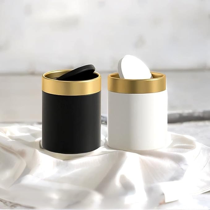 Mini Trash Can with Lid, Metal Small Tiny Mini Trash Bin Can, Mini Countertop Trash Cans for Desk Car Office Kitchen, Swing Top Trash Bin 1.5 L/0.40 Gal (White)