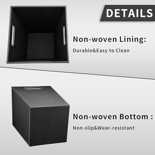 Pu Leather Trash Can for Bedroom, 16L/4.2 Gallon Office Wastebasket with Handles for Near Desk, Black Bathroom Garbage Cans for Home Decorative, Square Waste Basket Bin for Dorm Easy to Clean