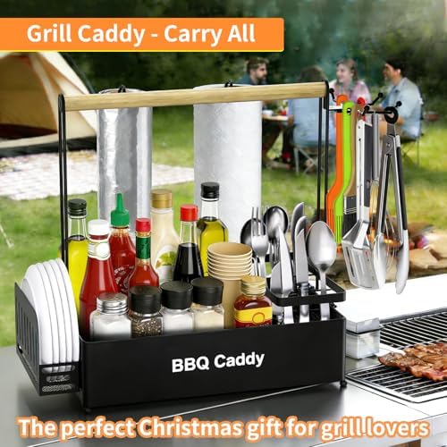 Grill Caddy, BBQ Caddy with 2 Paper Towel Holder for Outdoor Grilling