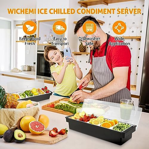WICHEMI Ice Chilled Condiment Caddy with 5 Removable Trays and Lids