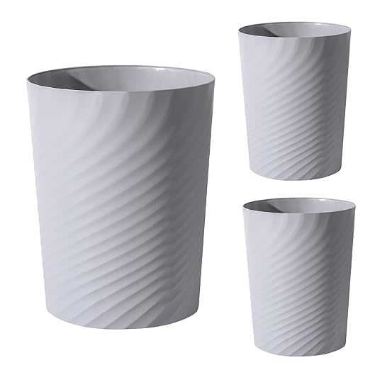 UUJOLY Plastic Small Trash Can Wastebasket, Garbage Container Basket for Bathrooms, Laundry Room, Kitchens, Offices, Kids Rooms, Dorms, 1.8 Gallon, Grey, 3 Pack