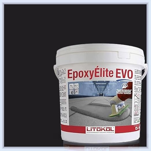 Tile Doctor EpoxyElite EVO 11 lbs./5 kg. Bucket of Litokol Black 2 Epoxy Tile Grout TMPEEEVO004, Floor Tile or Wall Tile Grout for Pools, Kitchens, Spas, Bathrooms, Showers, and More