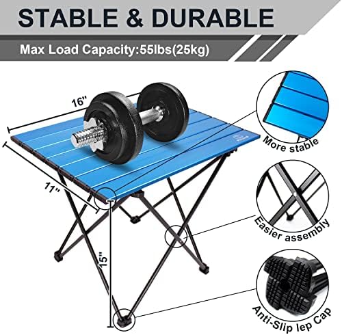 MSSOHKAN Camping Table Folding Portable Camp Side Table Aluminum Lightweight Carry Bag Beach Outdoor Hiking Picnics BBQ Cooking Dining Kitchen Blue Small