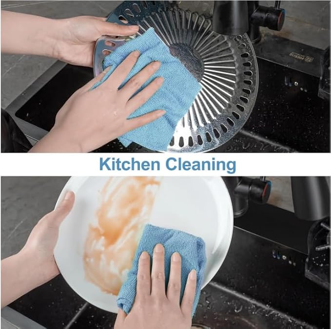 Microfiber Cleaning Cloth Roll, 20 Pack Reusable Tear Away Towels, 9.8" x 9.8", Cleaning Supplies Dish Rags Ultra Absorbent and Lint Free Cleaning Rags Towels for Car, House, Kitchen, Blue