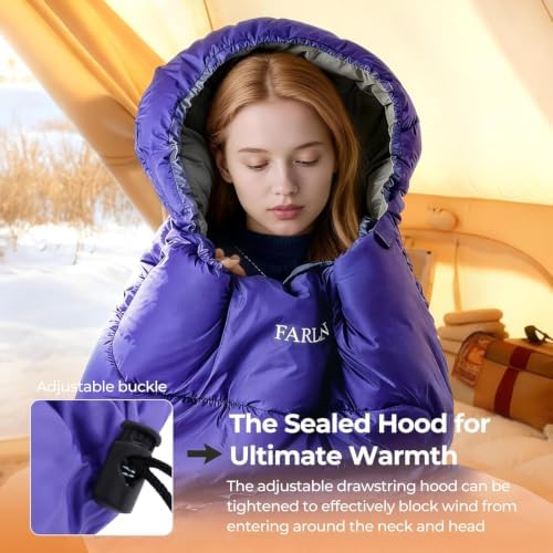 FARLAND Sleeping Bags for Adults Cold Weather & Camping, Fleece-Lined