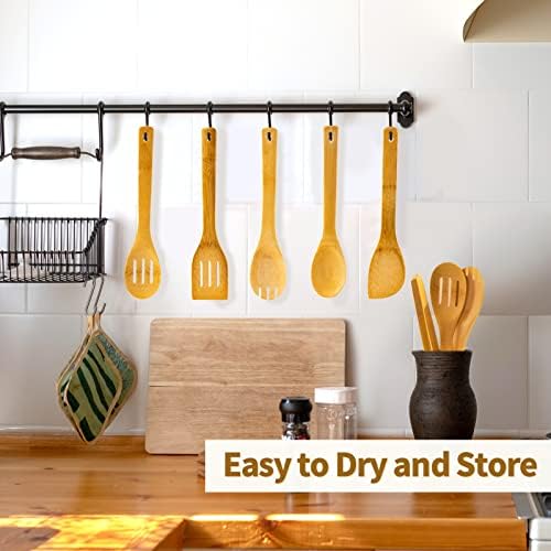 Eisinly 7-Piece Wooden Cooking Spoons, Natural Bamboo Utensil Set