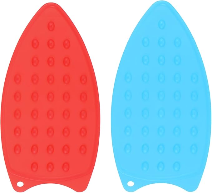 HARFINGTON 2pcs Silicone Iron Rest Pad, Multipurpose Iron Hot Resistant Mat Iron Rest Plate for Ironing Board Hot Heat Resistant Steam Compact Mat, Red/Blue