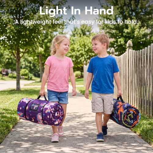 JOIEDOMI Toddler Nap Mat with Removable Pillow and Minky Blanket 55''x30'' Kids Sleeping Bag for Boys and Girls Ages 3-6 Roll Up Soft Nap Mats for Preschool Kindergarten Daycare Sleepover