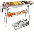Charcoal Grills,Stainless Steel Folding Portable BBQ Grill Large Charcoal Grill for Garden Backyard Party Picnic Travel Outdoor Cooking Use With Non-Stick Frying Pan